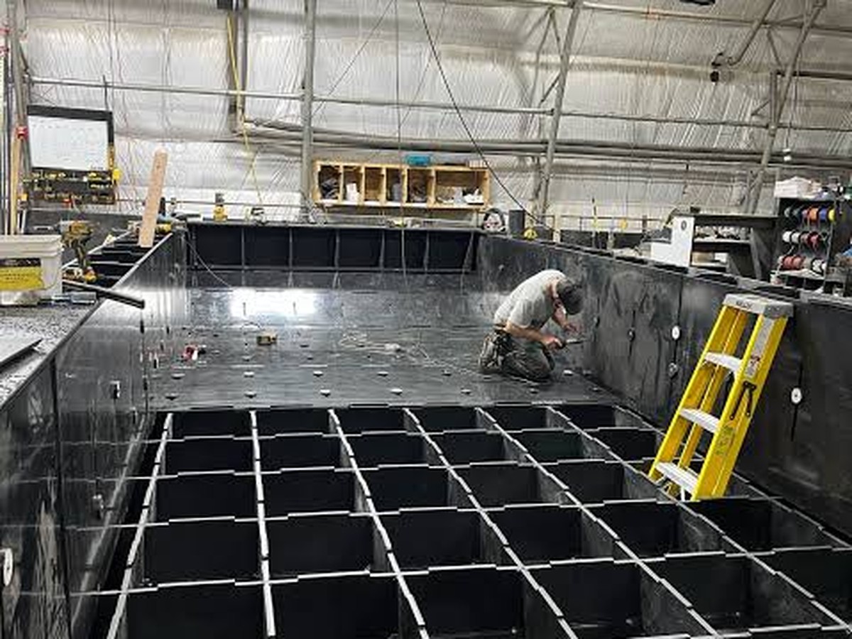 Clamped parts being tack welded into position
